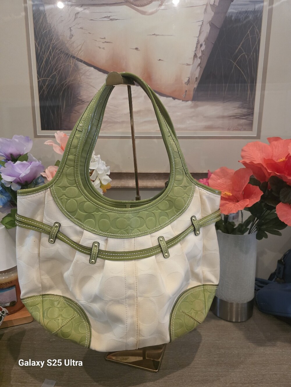 Coach Super Rare Humongus Embossed Trim And Jacqard Belted Ergo